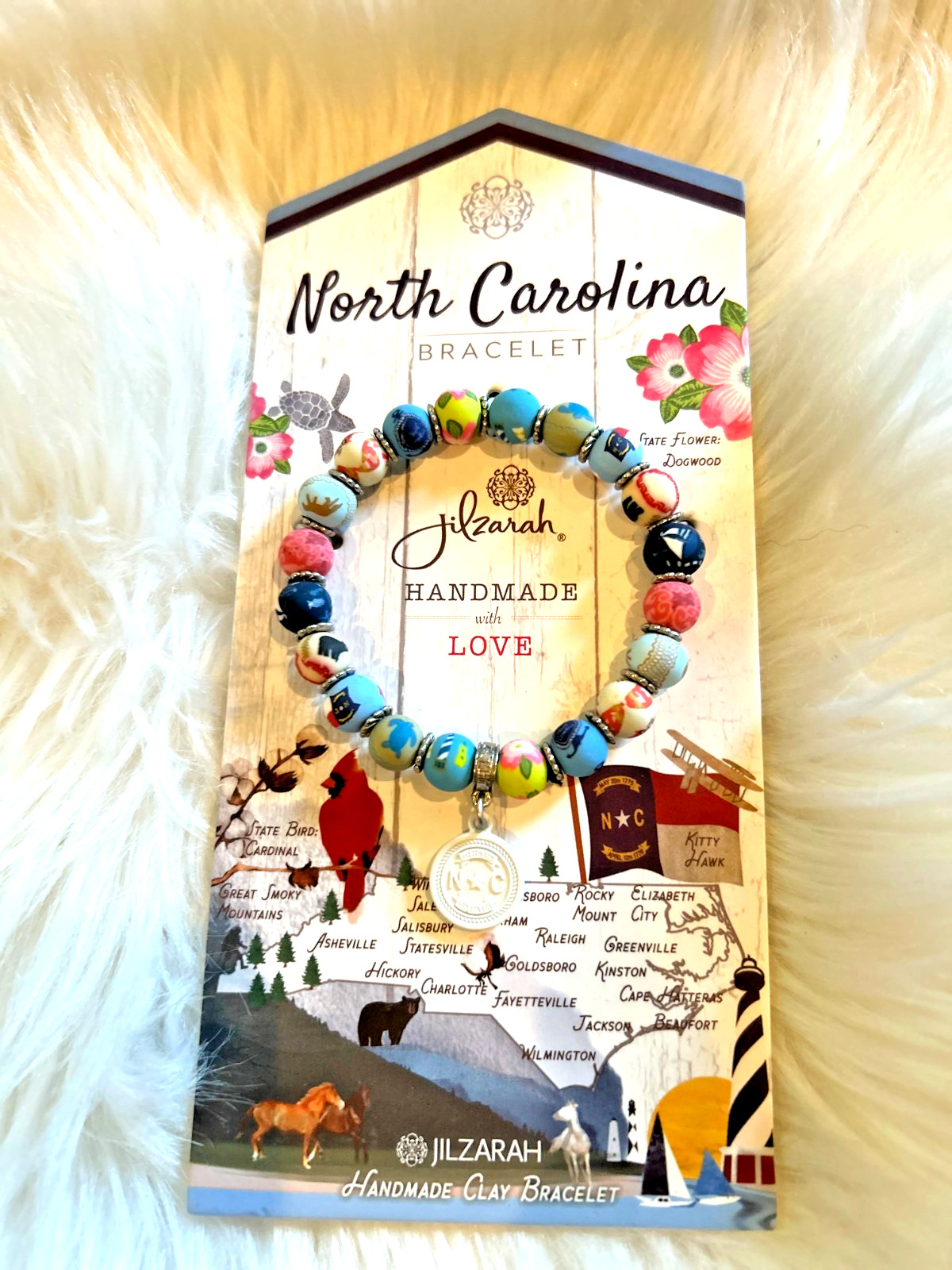 BRAND NEW North Carolina Bracelet by JilZarah Multi Clay 8 mm Beads