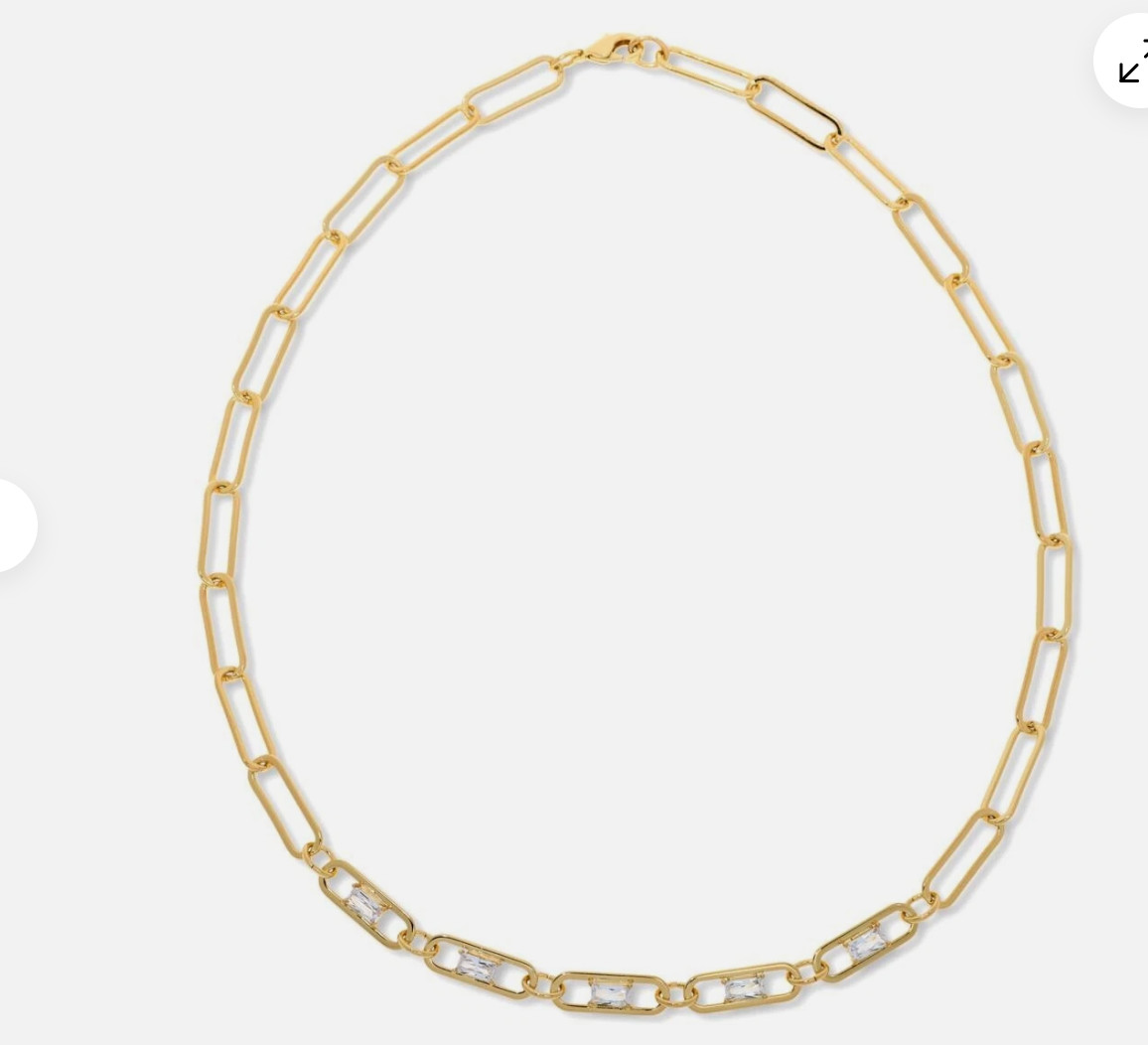 HSN Colleen Lopez CZ Gold Plated Brass Paper Clip Necklace NWOT