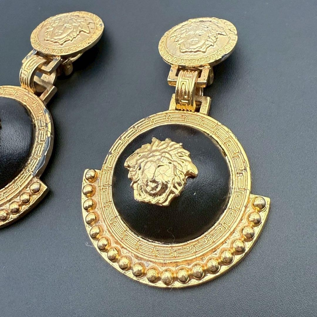Gianni Versace Earrings Gold Medusa Double Strand Womens Vintage From Japan