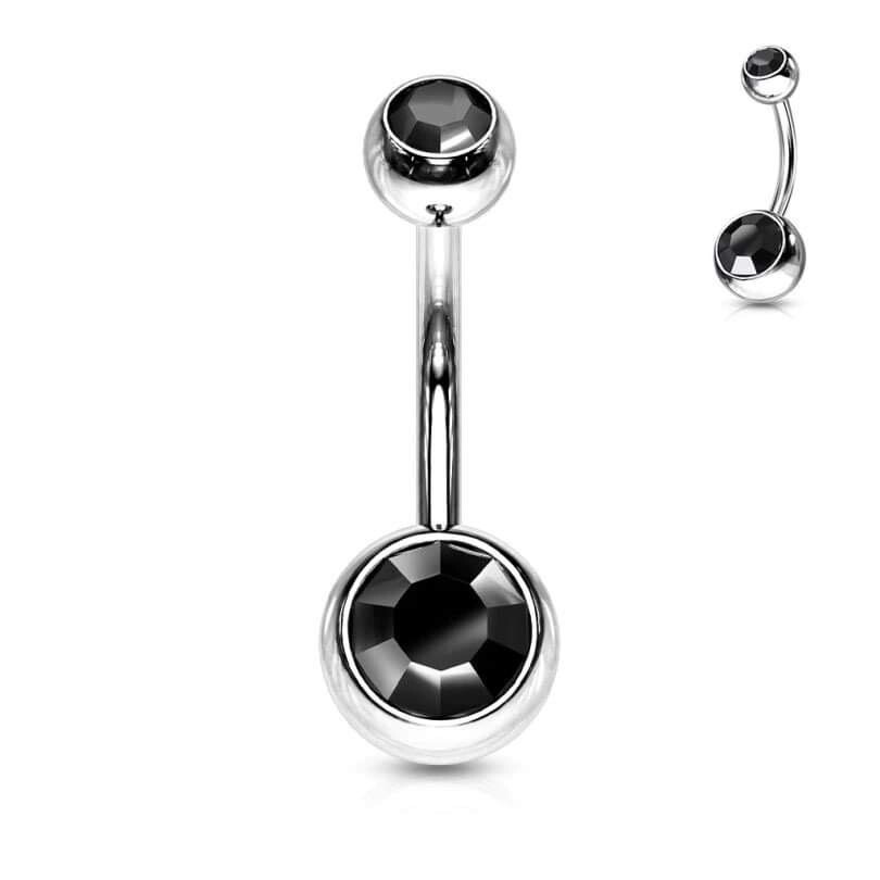 Double Jewel Gem Belly Button Ring Bar Navel Piercing Colourful Stainless Steel