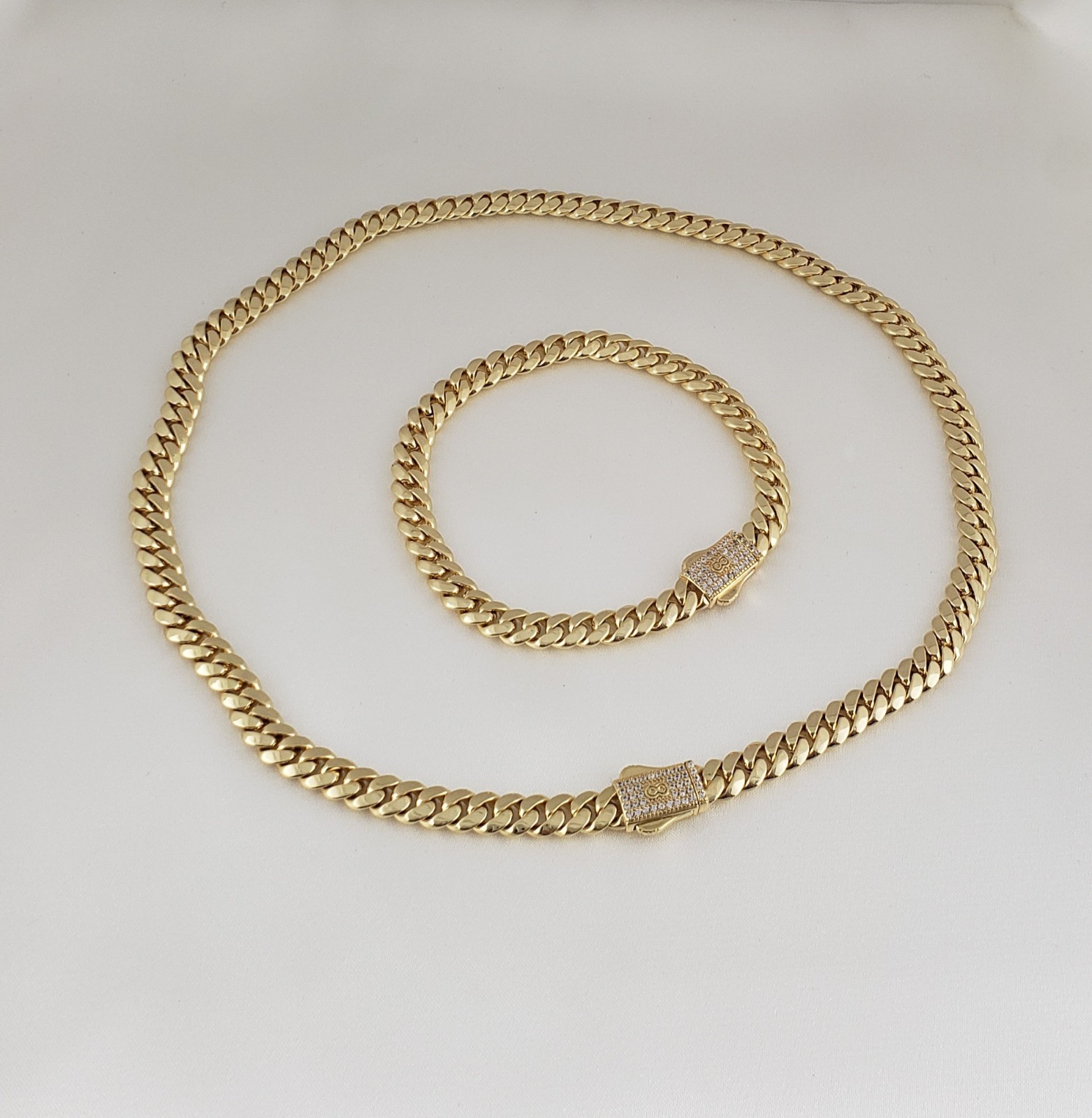 Women Men 14K Gold Plated Cz Cuban Choker Chain Necklace And Bracelet Set