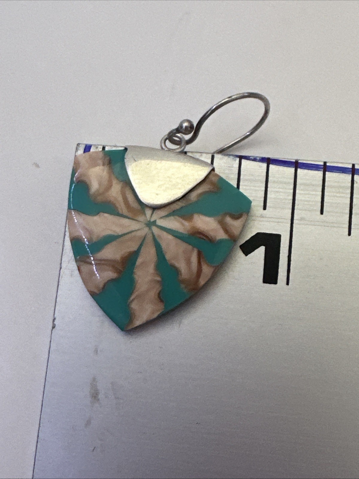 Turquoise Resin & Shell Drop Dangle Hook Earrings Sterling Silver