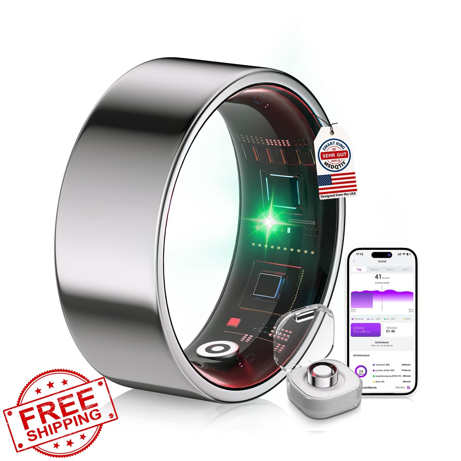 MSDQQTIY 8.0 Smart Ring Silver 9#