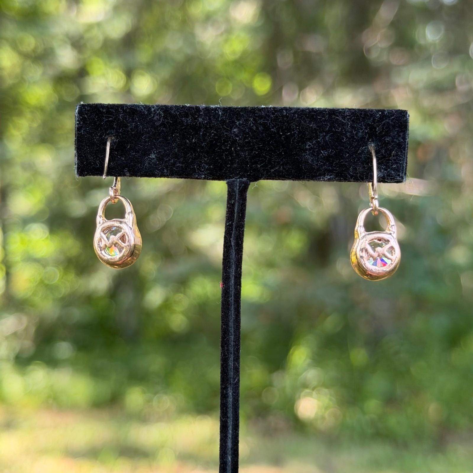 Michael Kors Rose Gold Tone Padlock Dangle Earring Clear Brilliant Cut CZ Accent