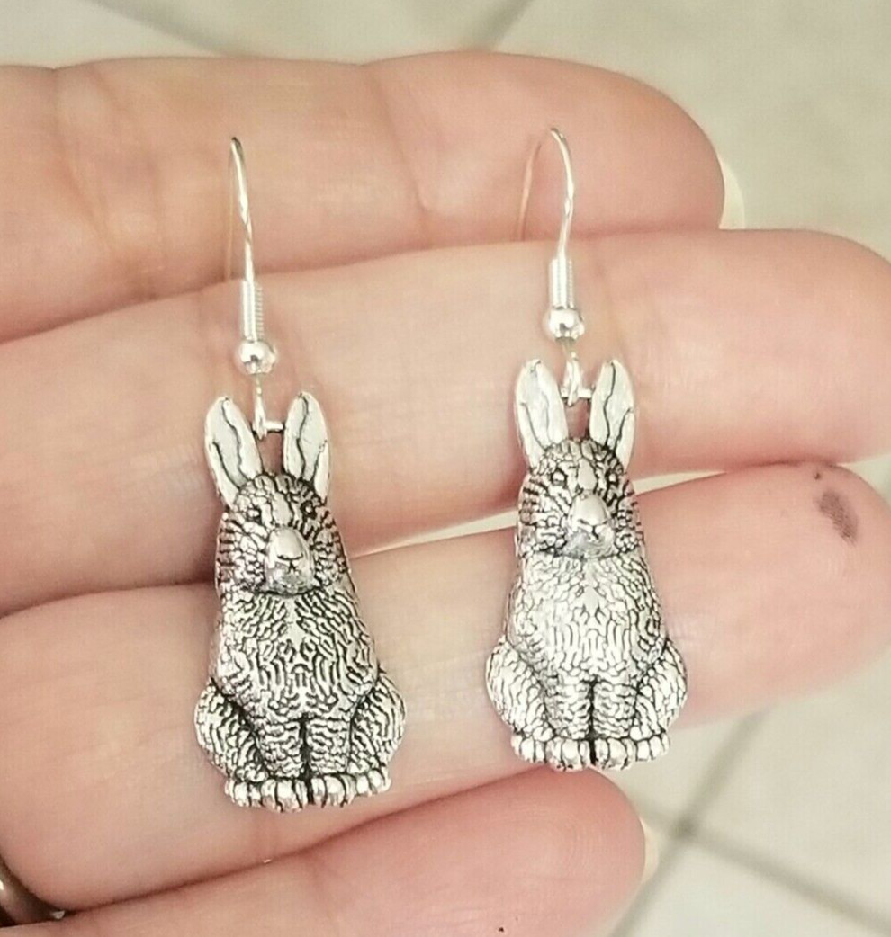 Silver Bunny Earrings Rabbit Earrings Easter Jewelry Bunny Rabbit Earrings