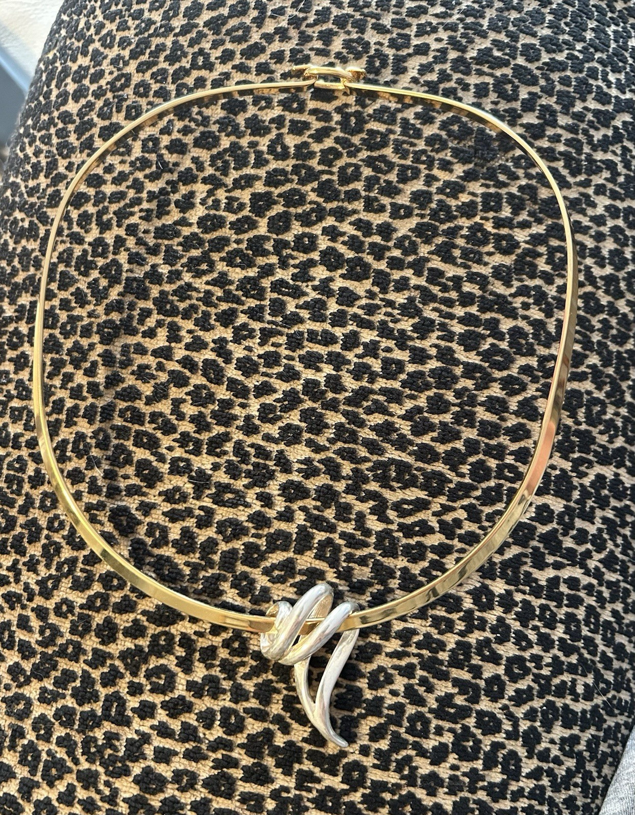 Vintage Premier Designs Gold Tone Omega Choker Necklace w Removable Silver Charm