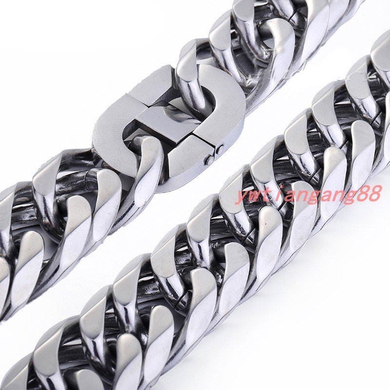 18/22mm Mens Chain Heavy Stainless Steel Silver Cut Double Curb Link Necklace