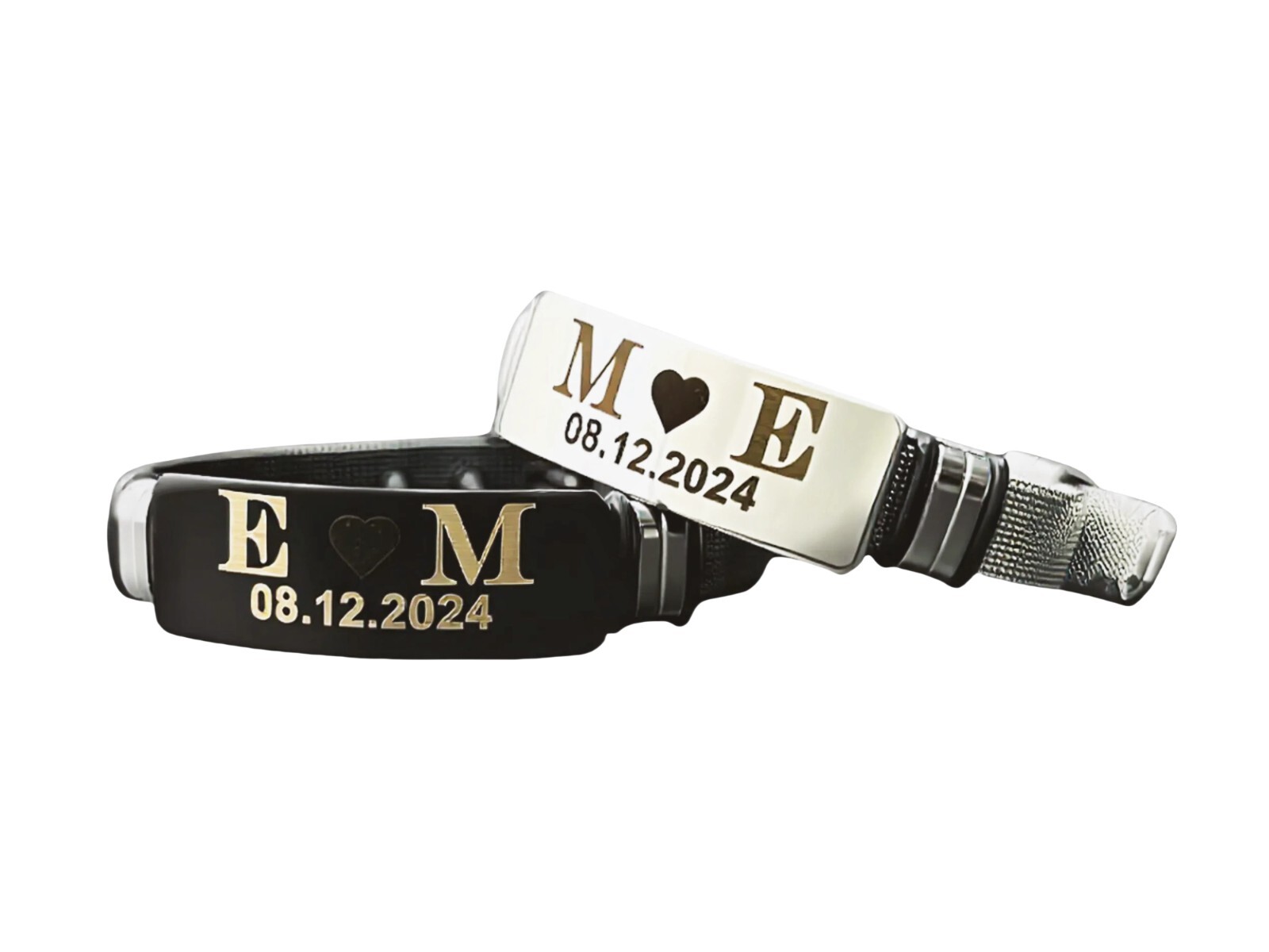 His and Hers Engraved Couple Bracelets – Custom Name Date Stainless Steel