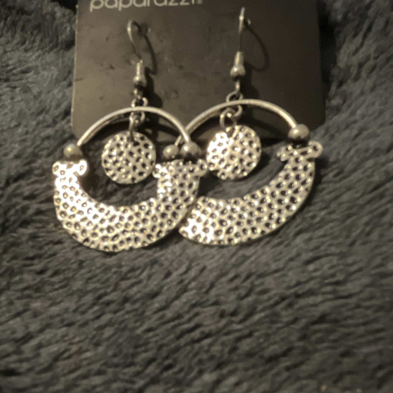 Paparazzi Silver Tone Hammered Crescent Dangle Drop Earrings Metal Hook Lobe
