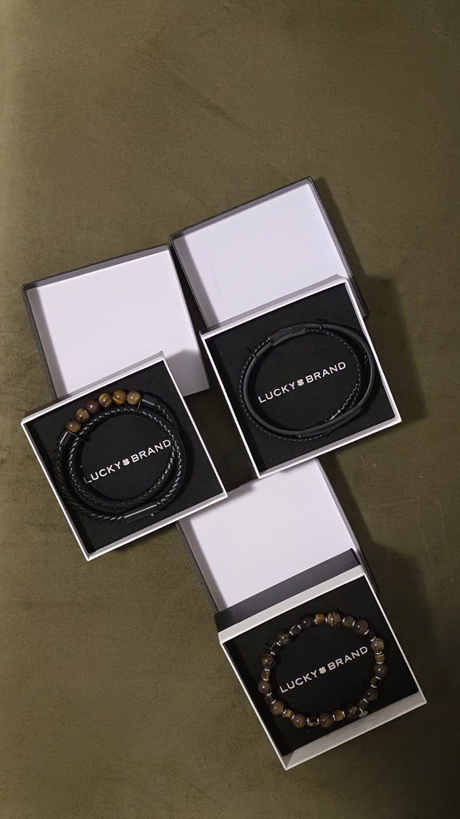 3 New Lucky Brand Bracelet Sets- Tiger’s Eye, Leather, Layered Look