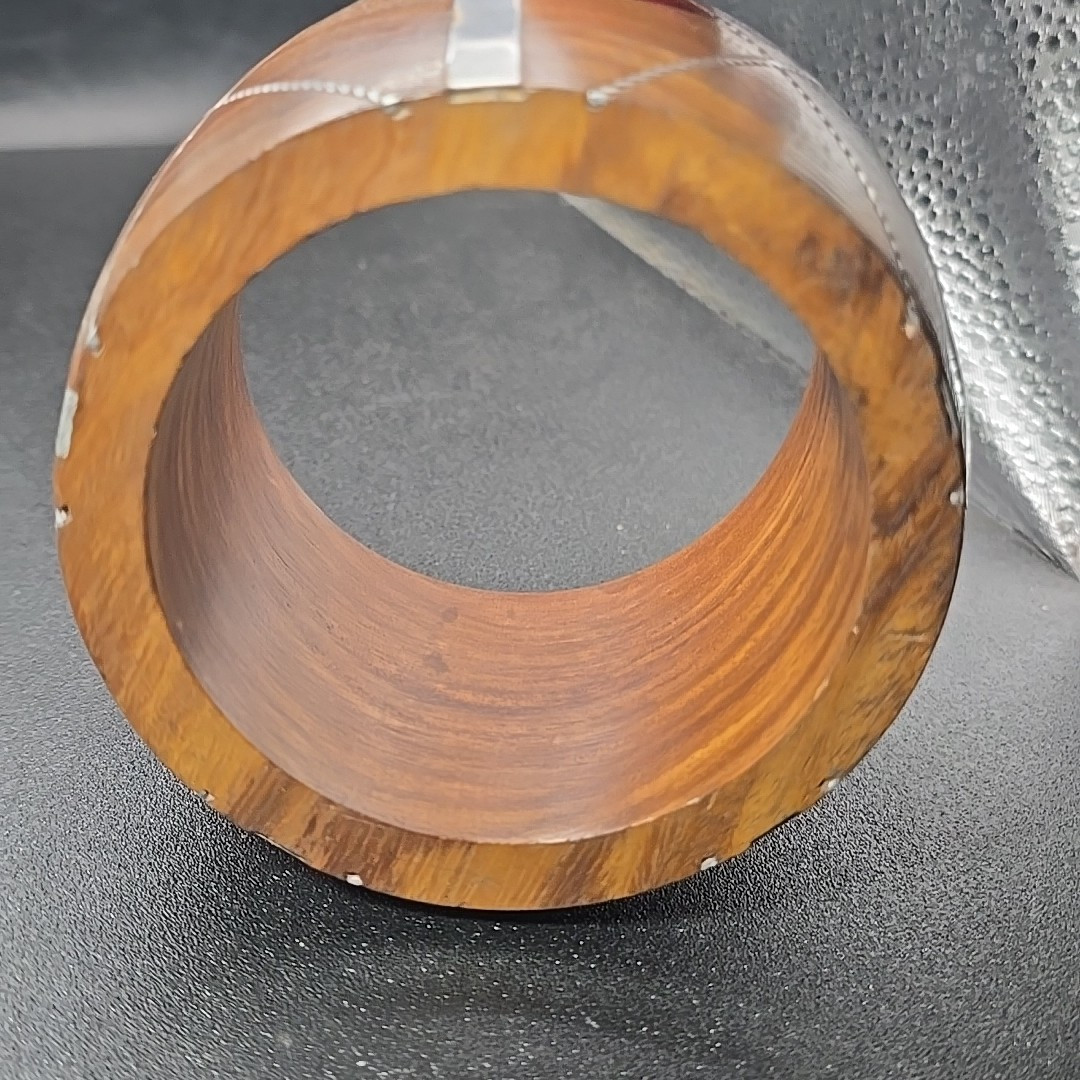 India 2″ Bangle Bracelet Wood & Metal 2.5″ Diameter Thick Antika New
