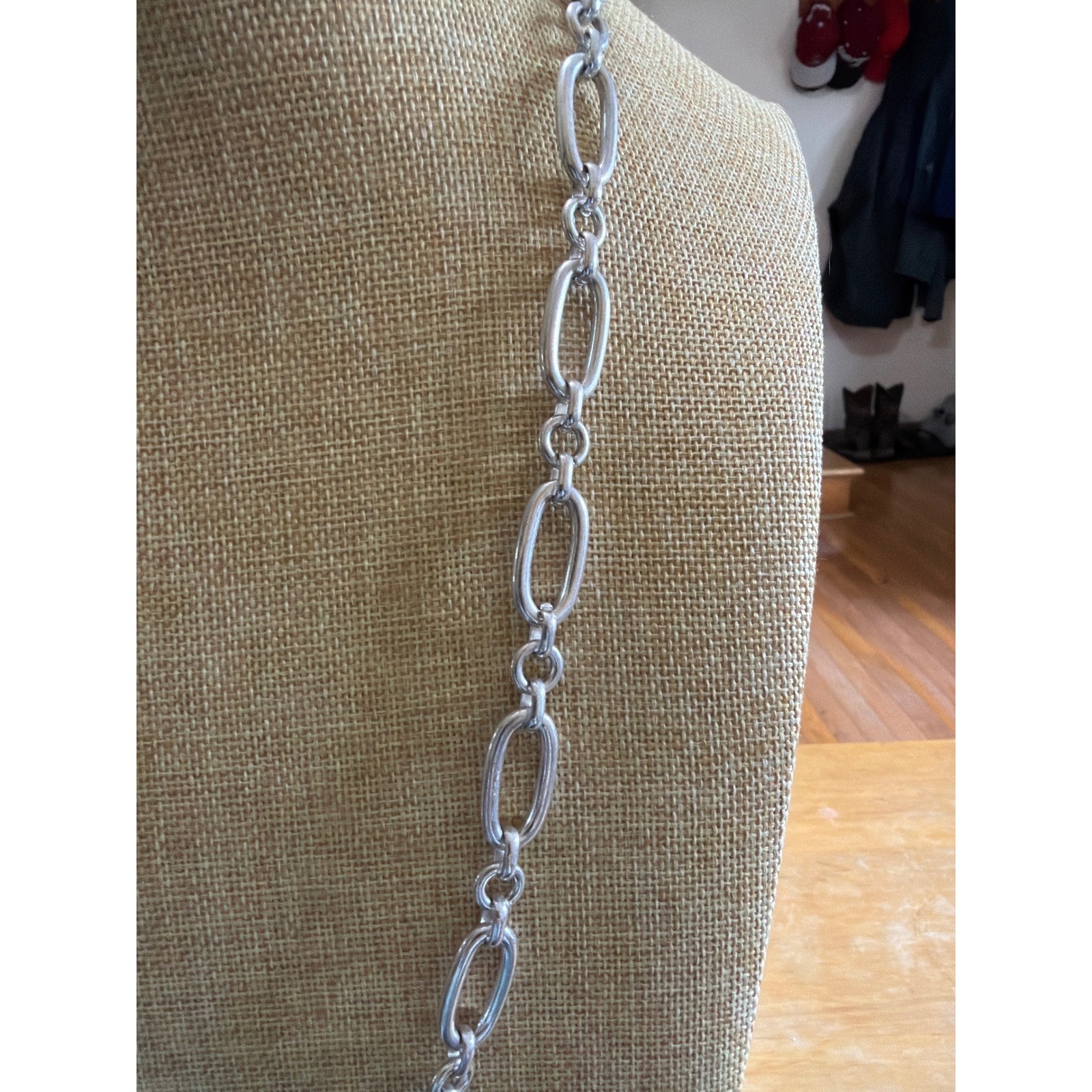 Chunky Silver Tone Oval Link Long Statement Chain Necklace