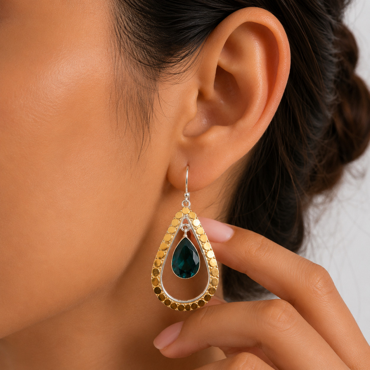 925 Silver Apatite Gemstone Earrings Handcrafted Jewelry 2.27″ For Birthday Gift