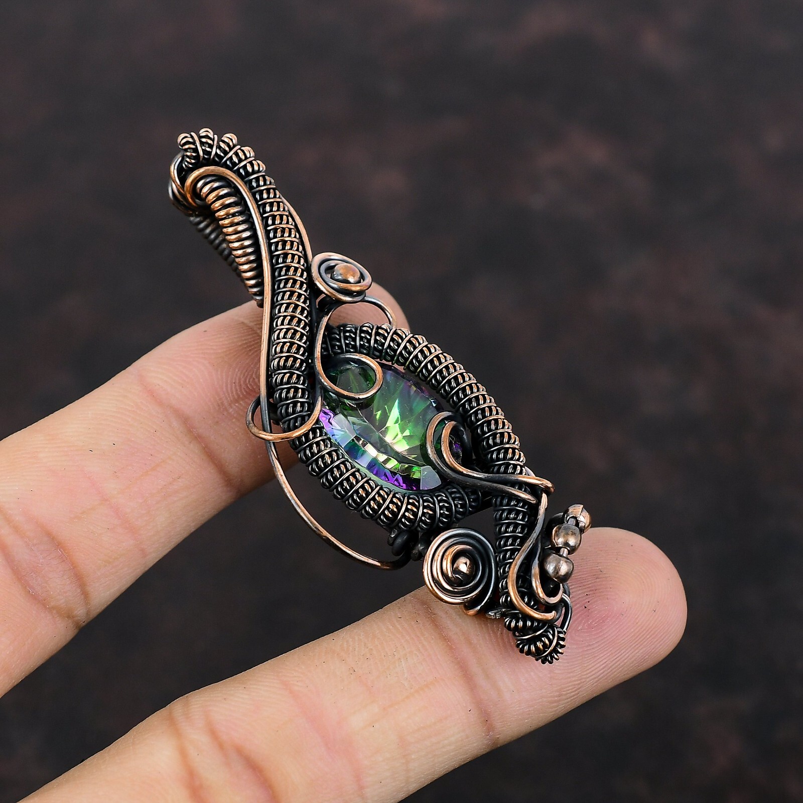 Rainbow Mystic Topaz Jewelry Copper Mother Gift Wire Wrapped Pendant 2.76″