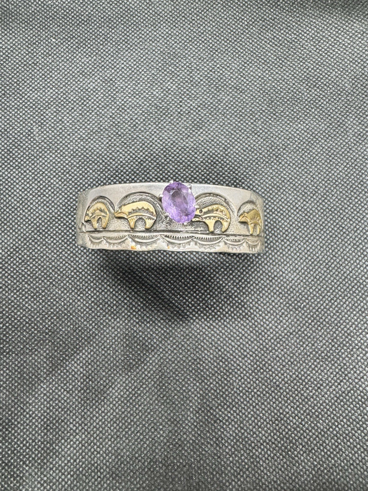 Vintage Sterling Silver Amethyst Cuff Bracelet Gold Overlay Southwestern Navajo
