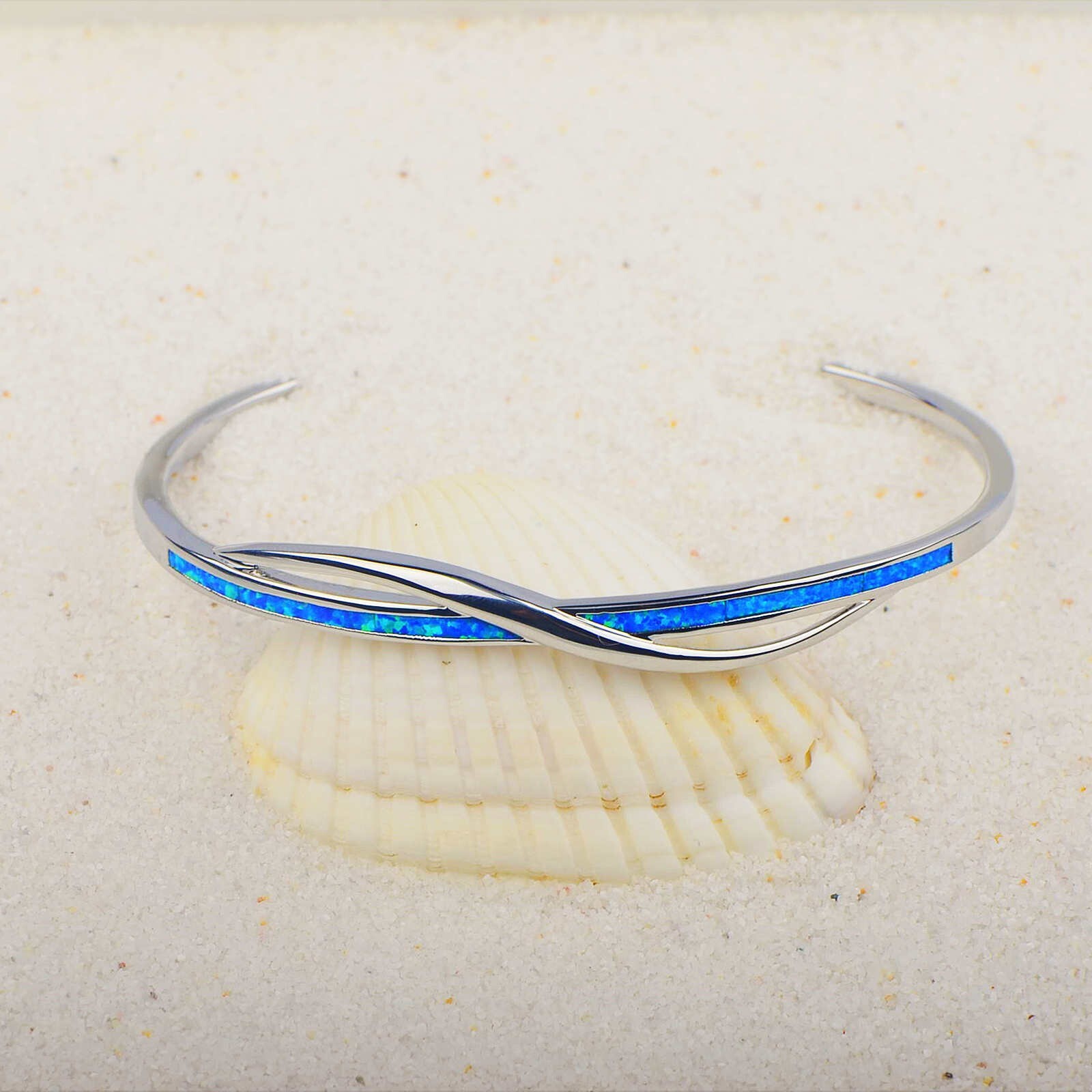 Fashion Fine Blue Fire Opal Bangles 925 Sterling Sliver Jewelry For Women Girls