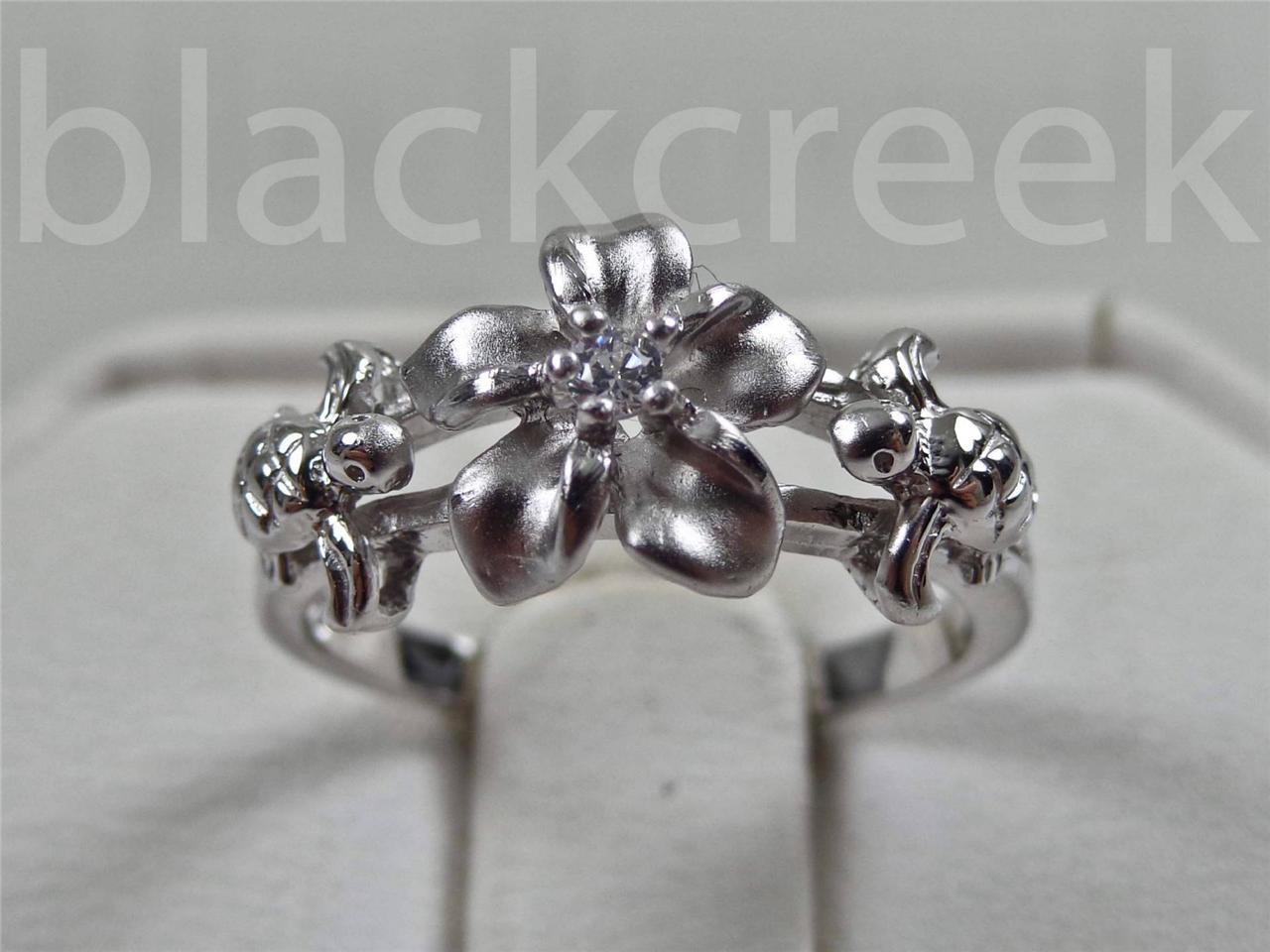 Solid Sterling Silver~Lady’s Plumeria~Turtle~Ring Size 5/6/7/8/9/10/