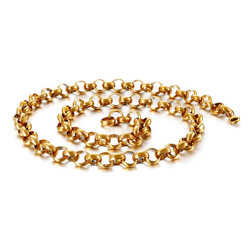 10mm 24”(60cm) Golden Stainless Steel Mens Round Rolo chain Necklace Fashion