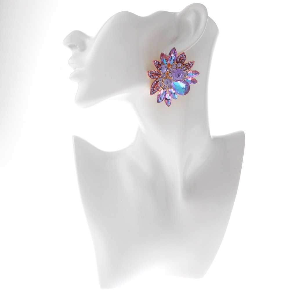 Gold Tone Alloy Metal Crystal Rhinestone Clip-On Earrings ER2665-LV
