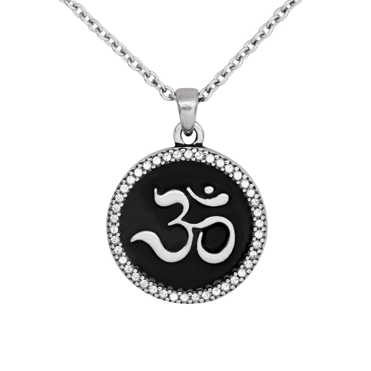 Om(Aum) Necklace Yoga Symbol Pendant with White Crystal By Controse