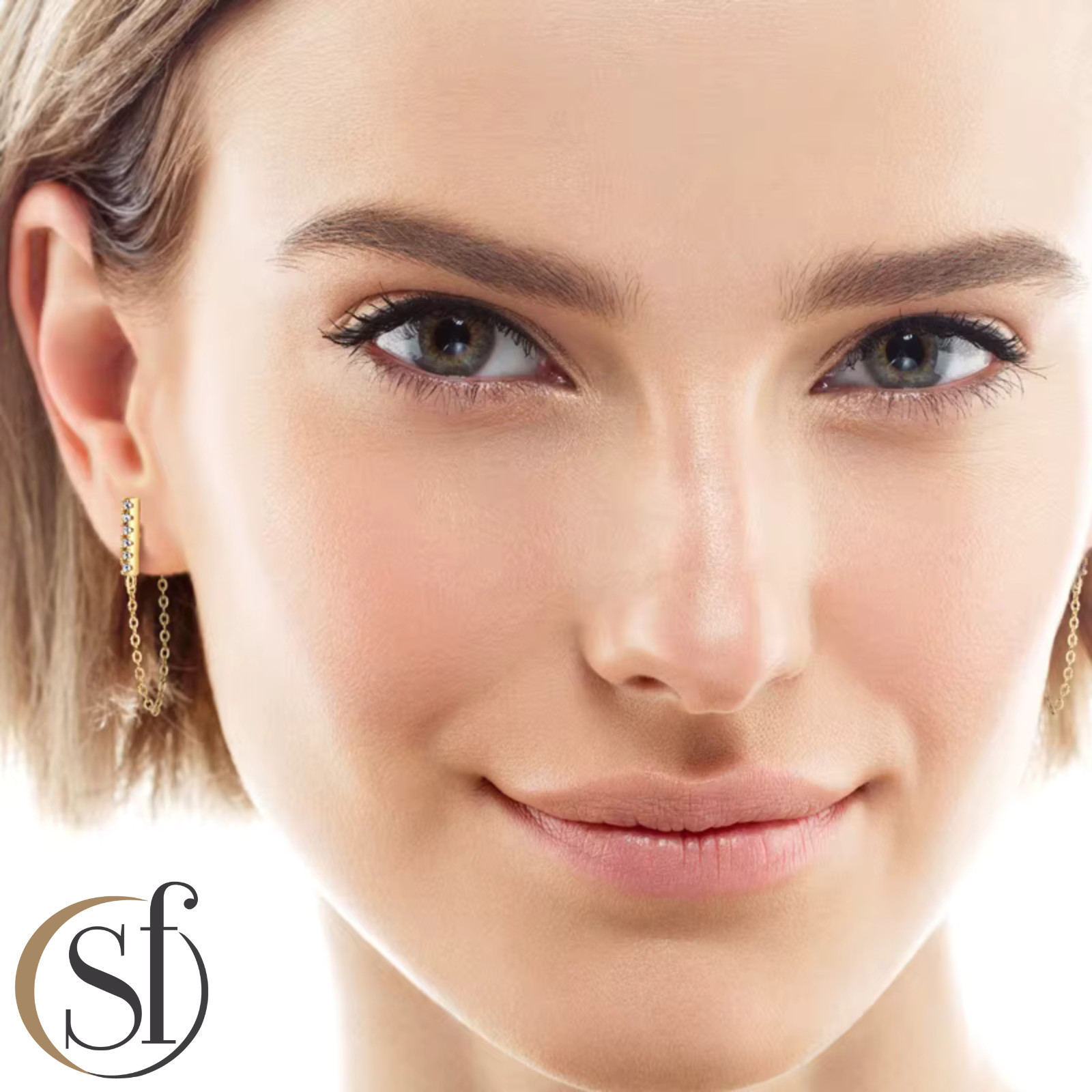 Moissanite Bar Chain Drop Earrings | Sterling Silver | 14K White or Yellow Gold