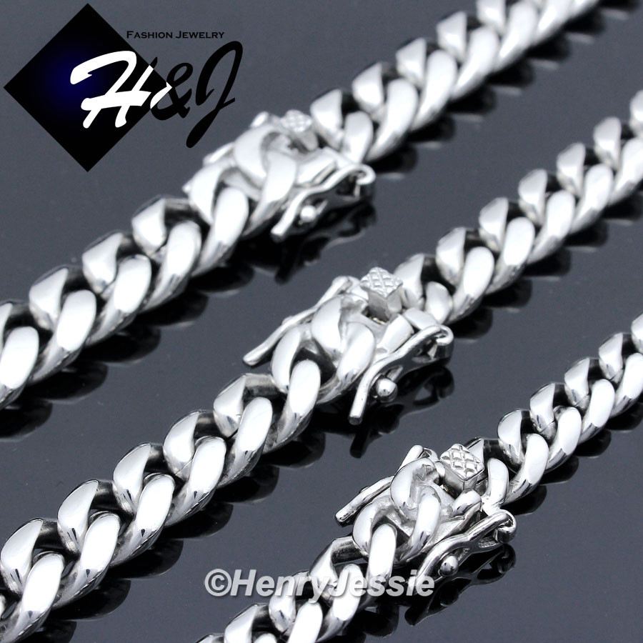 7.5-11″MEN Stainless Steel 7/10/12/14mm Silver Miami Cuban Curb Chain Bracelet