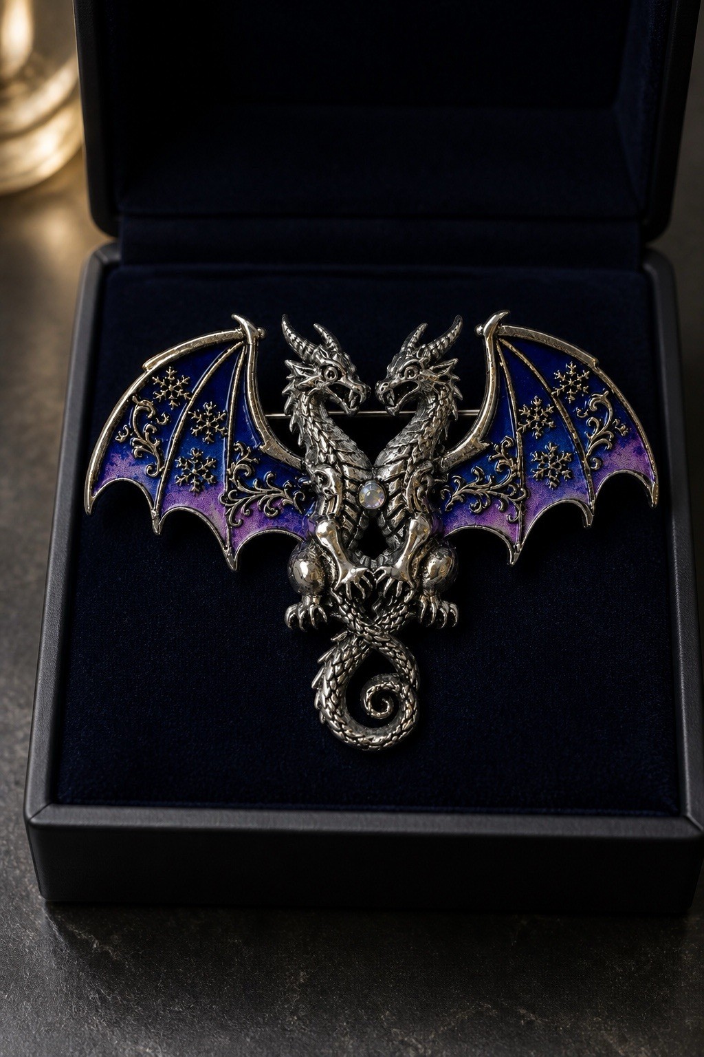 Dragon Brooch Pin – Purple Two-Headed- Gothic Fantasy Costume Jewelry -New