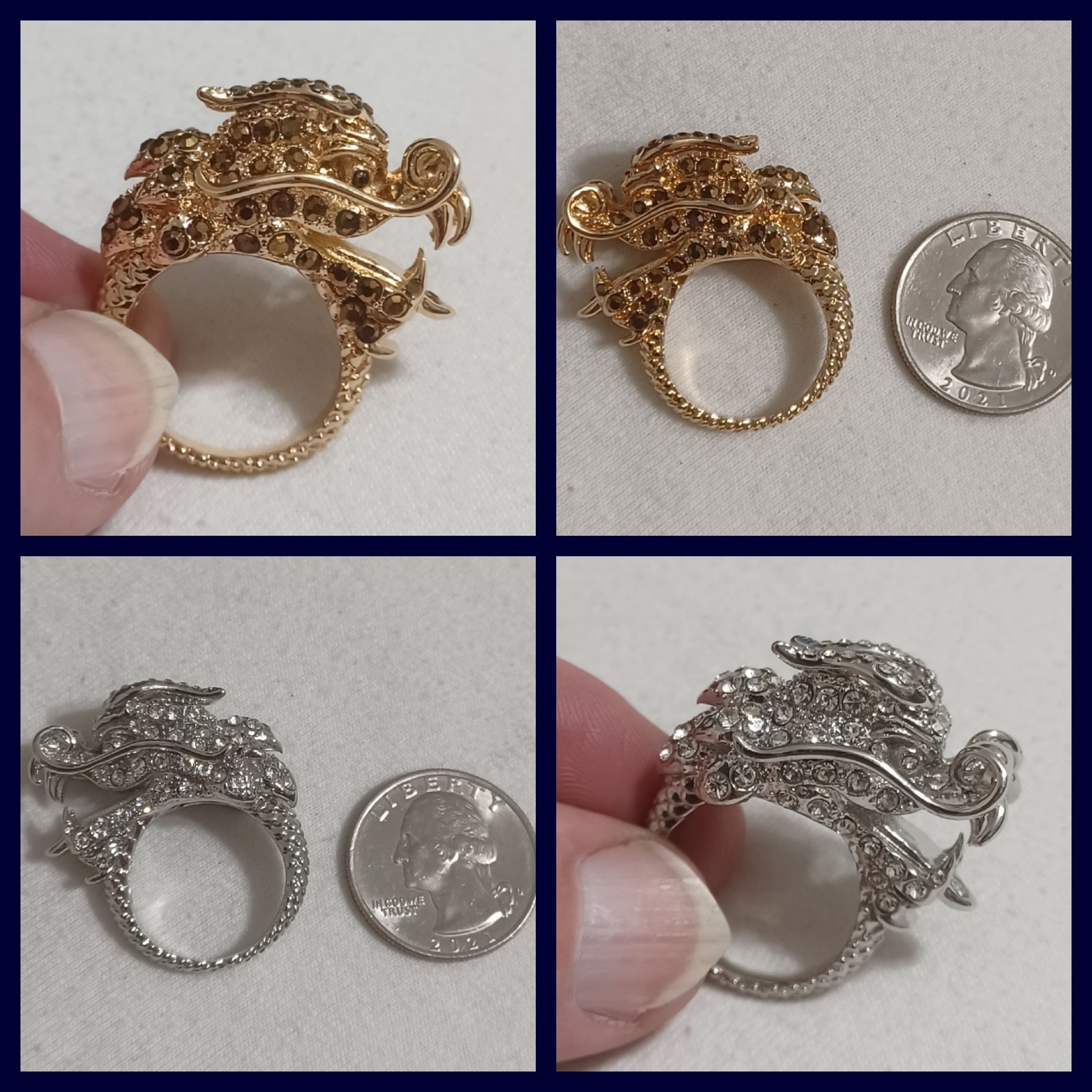 🐲 COOL Simply VERA WANG Gold Tone DRAGON RING, Simulated Crystal Gems SIZE 8