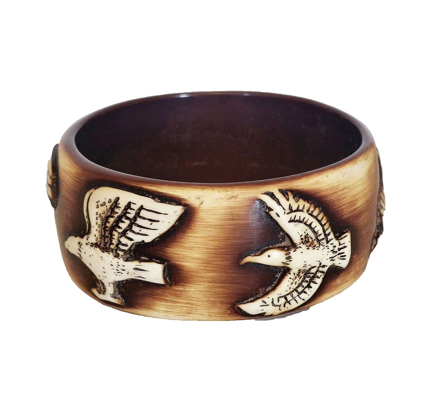 Vintage Bracelet Eagles Flying Brown Beige Plastic Costume Jewelry Bangle