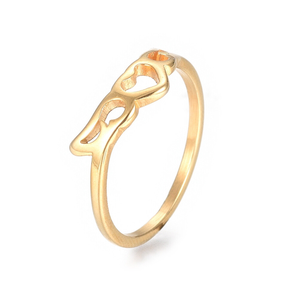 304 Stainless Steel Finger Rings Heart Wing Gold Size 5~8 15~18mm Z683
