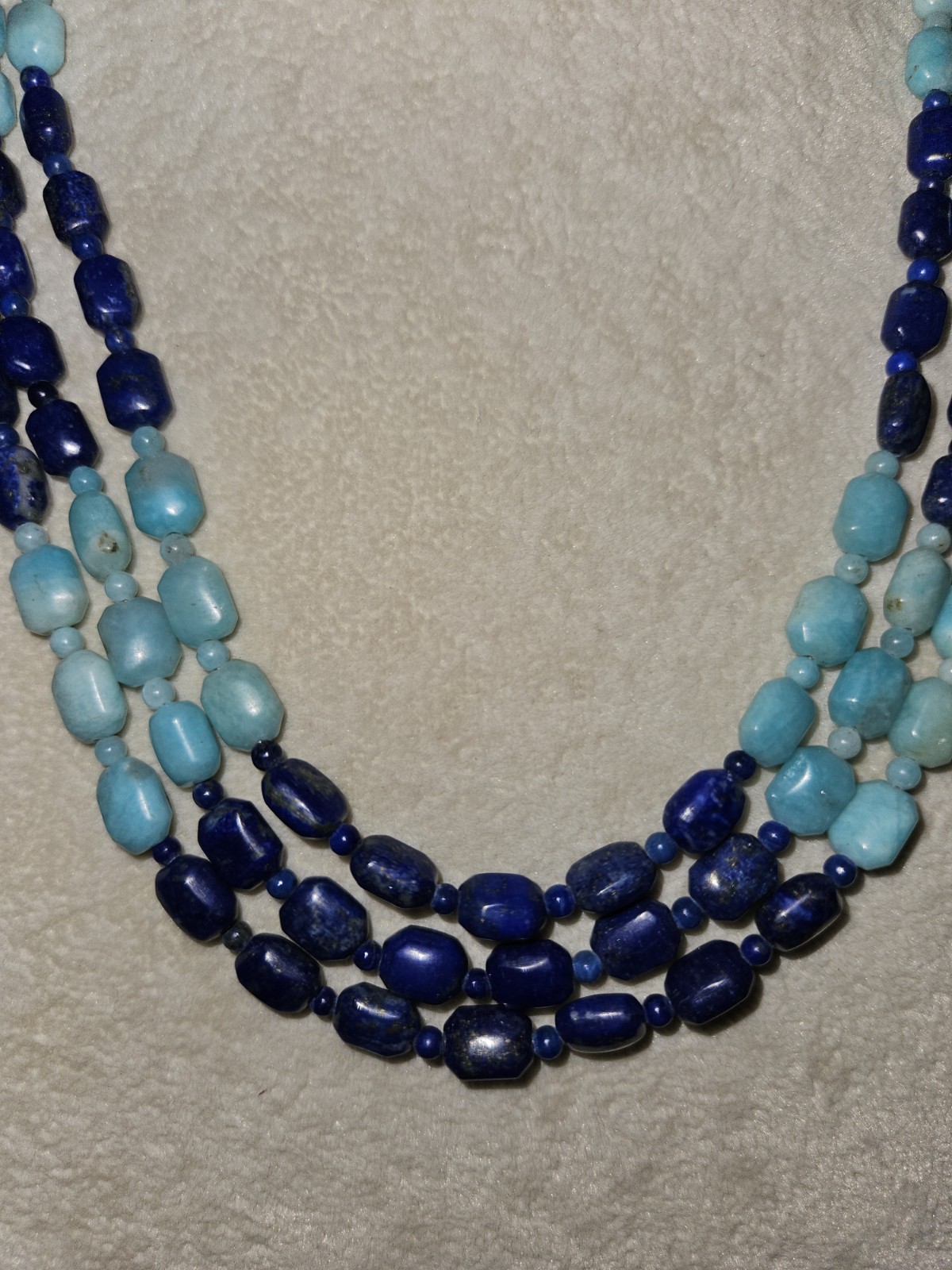 Jay King Mine Finds Peruvian Amazonite and Dark Blue Lapis 3-Strand Necklace