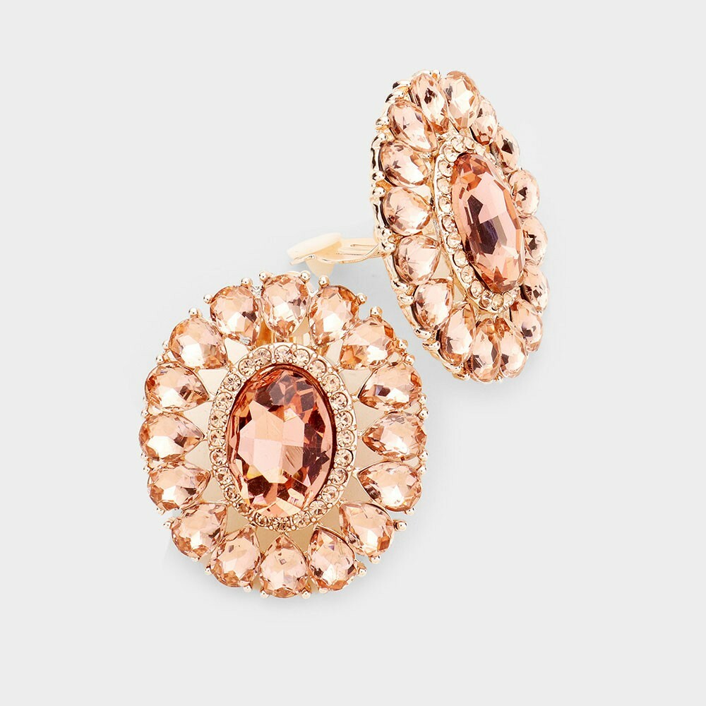 Peach Marquise Crystal Oval Clip On Earrings Design Fashion Jewelry Womens 1.6″
