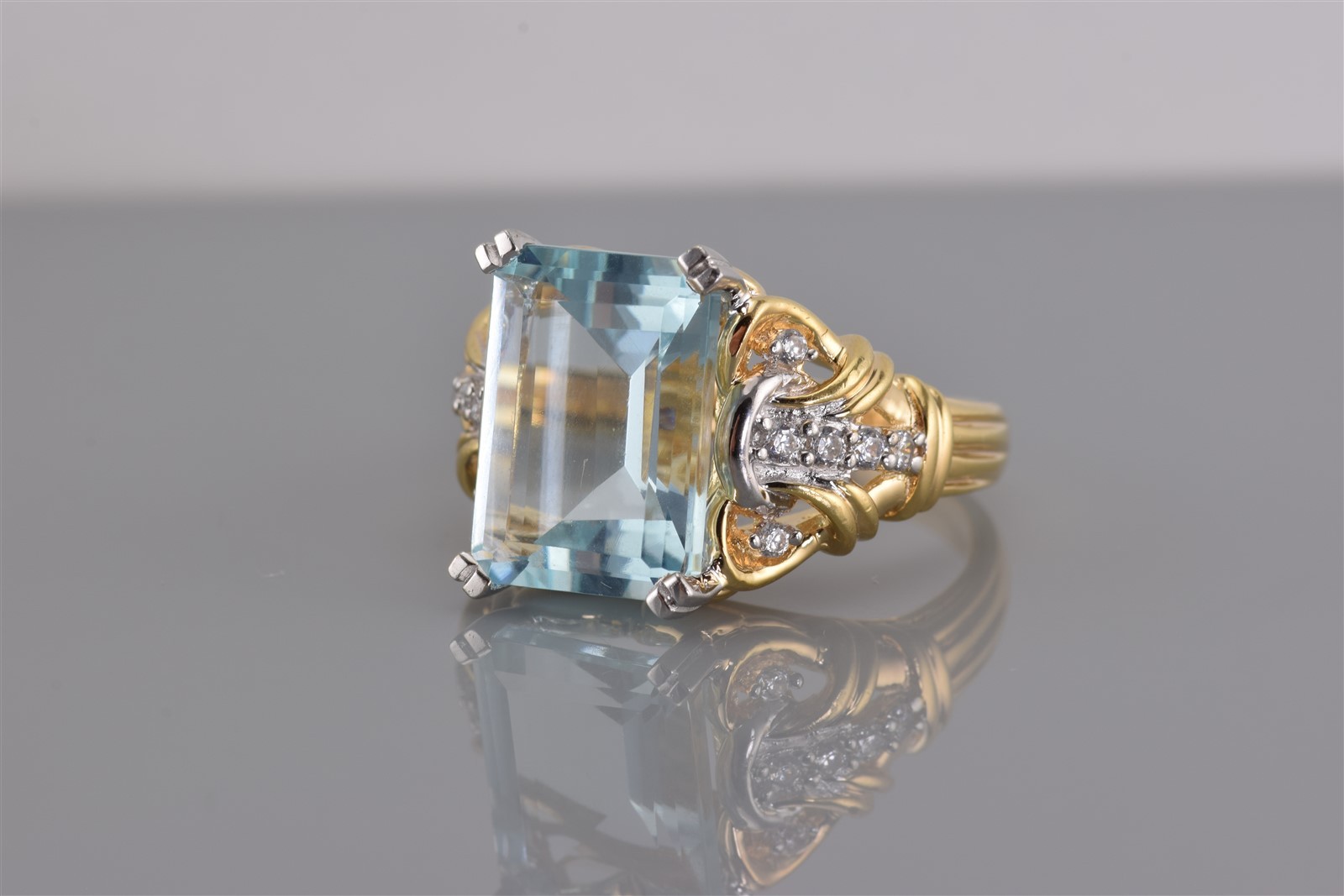 Gold Sterling Silver Blue Cubic Zirconia Accented Statement Band Ring 925 Sz: 8