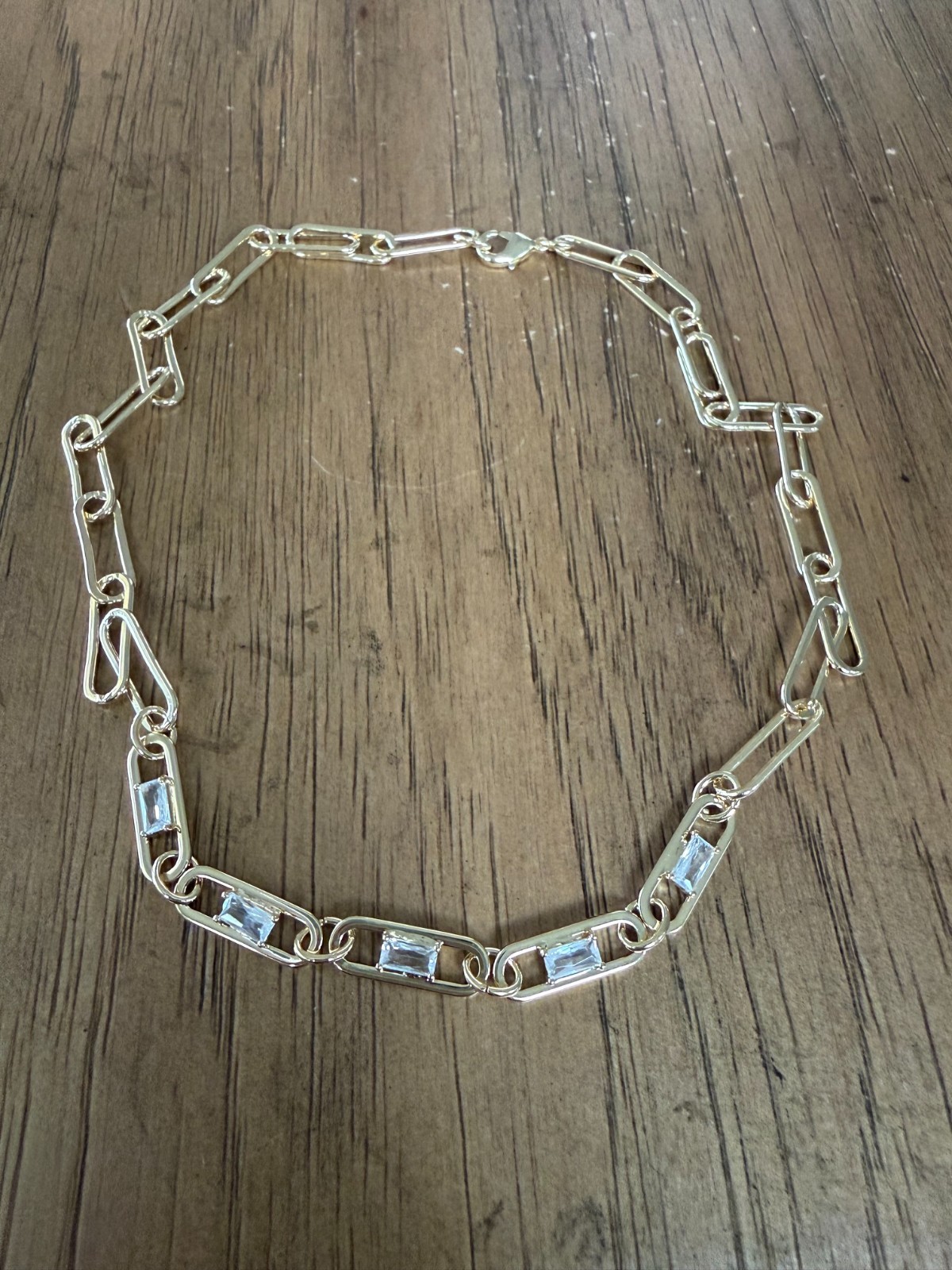 HSN Colleen Lopez CZ Gold Plated Brass Paper Clip Necklace NWOT
