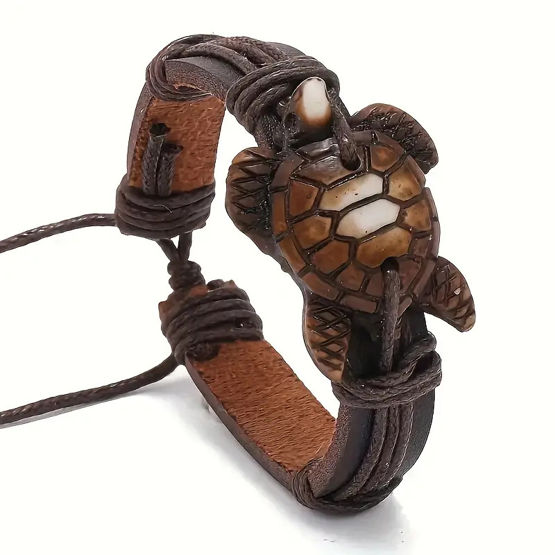 Turtle Tortoise Bracelet Jewelry Faux Leather Braided Seal Life Non-Magnetic