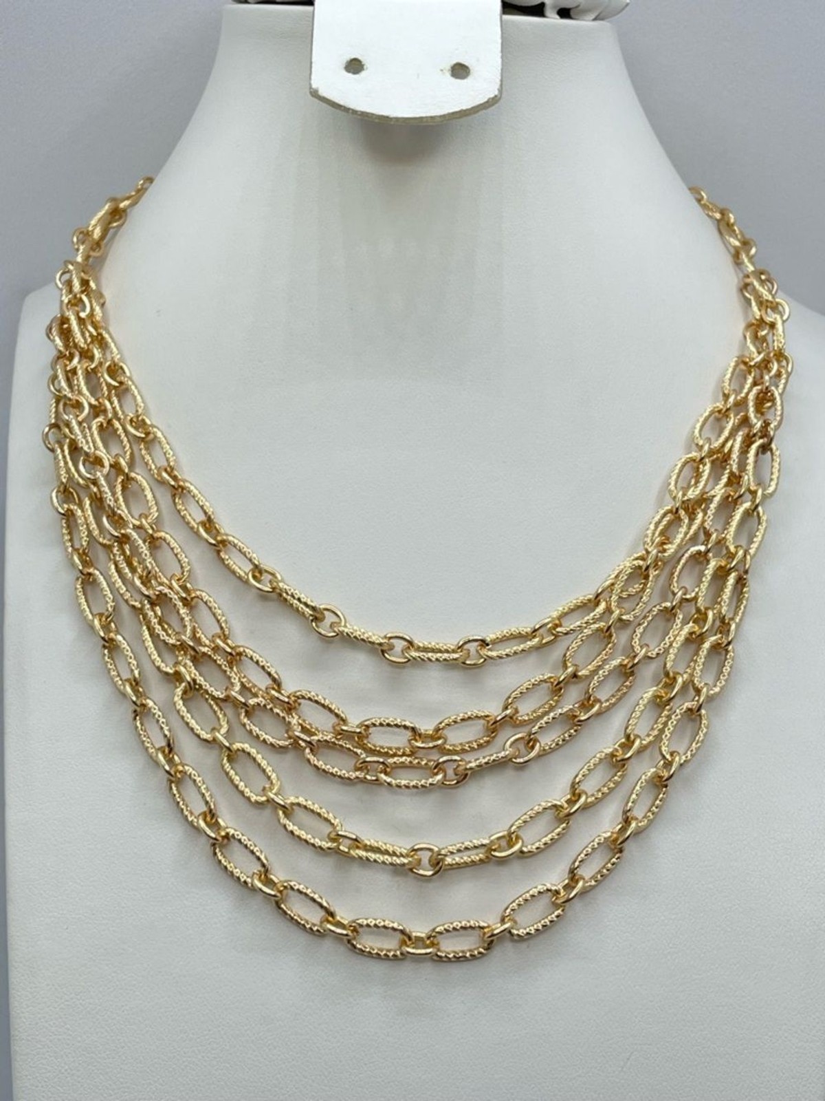 Gold Tone Multi Layer Chain Necklace Adjustable Statement Layered