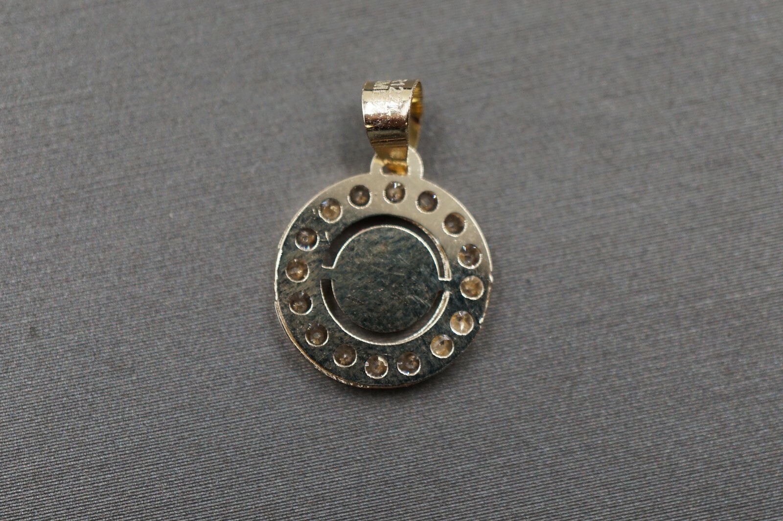 10K Solid Yellow Gold 0.65″ Small Circle Red Eye Lucky CZ Charm Pendant.