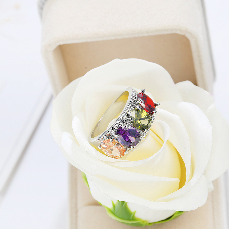Xms Flower Multi Natural Amethyst Peridot Garnet Gemstone Silver Ring Size 6-10