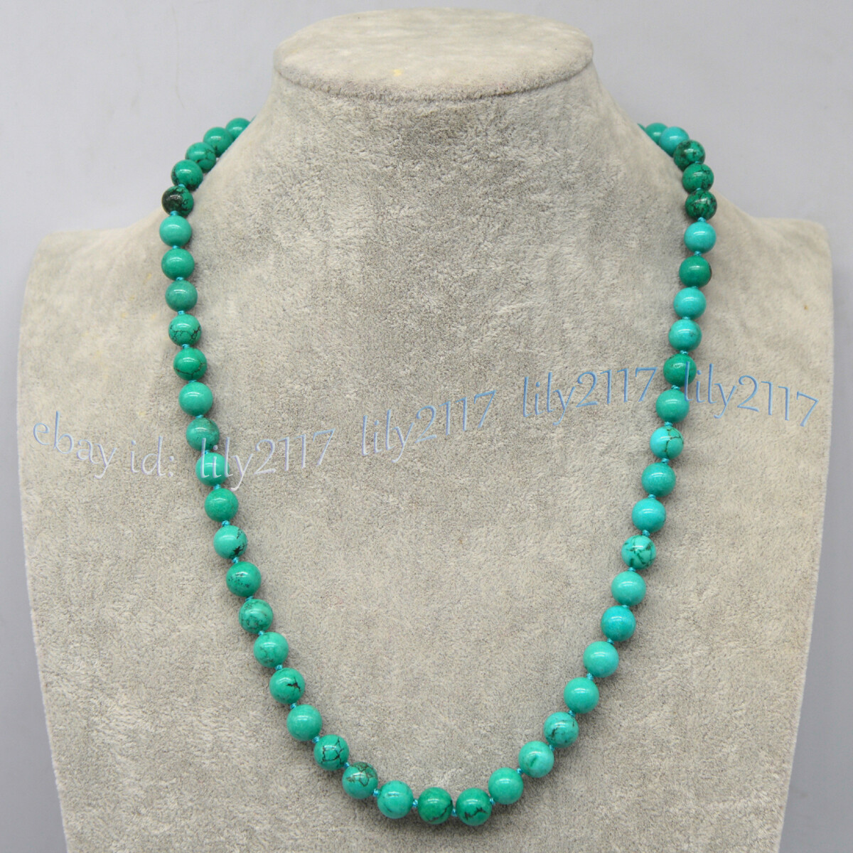 Natural Green Turquoise Round Gemstone 6/8/10mm Beads Knotted Necklace 14-100”