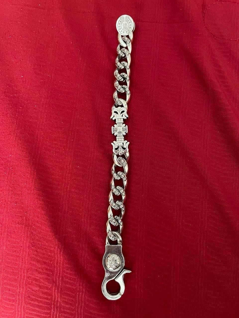 Chrome Hearts Extra Fancy Cuban Link Bracelet 925 Sterling Silver Cross Fleur