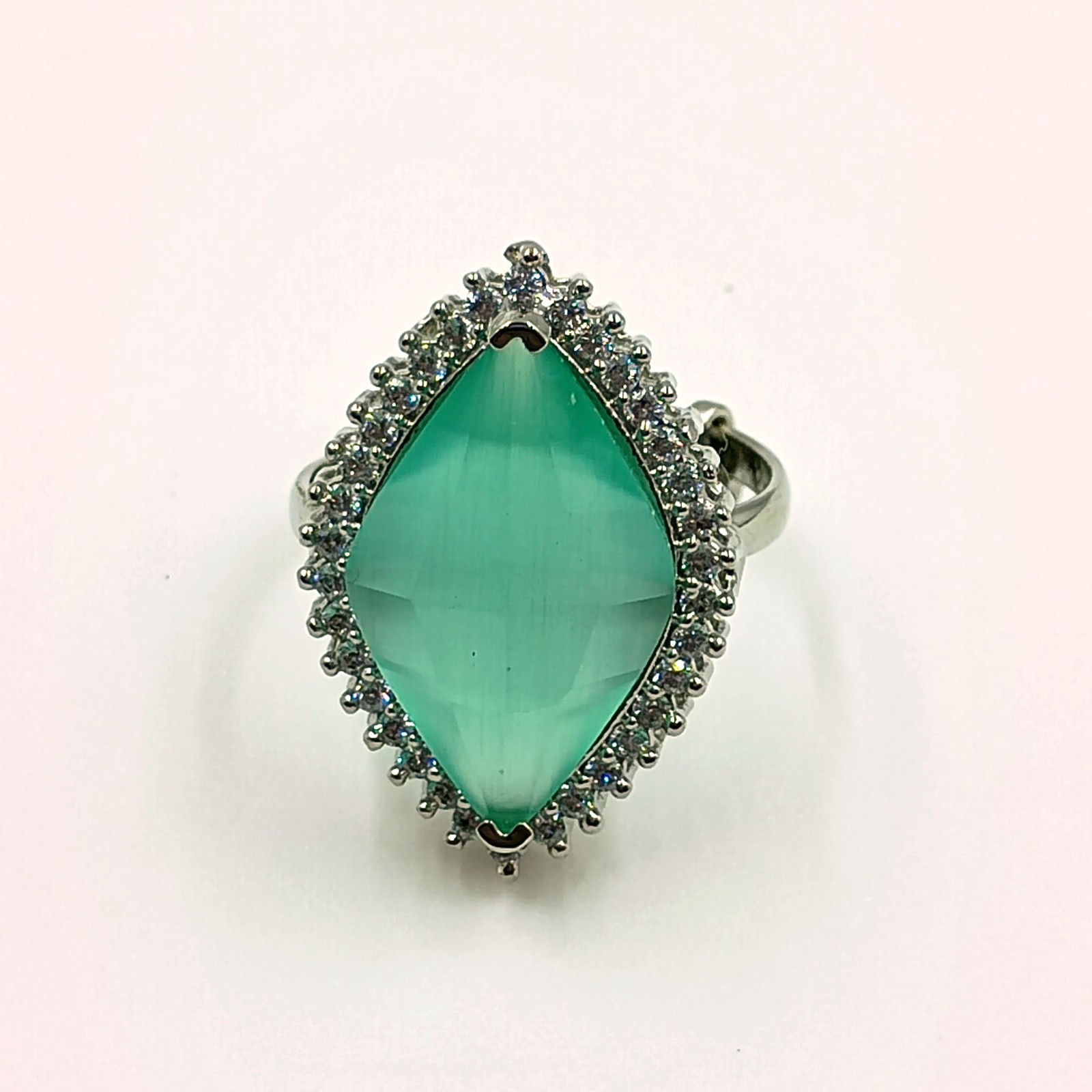 Aqua Chalcedony Marquise Ring Adjustable White Plated Statement CZ Jewelry