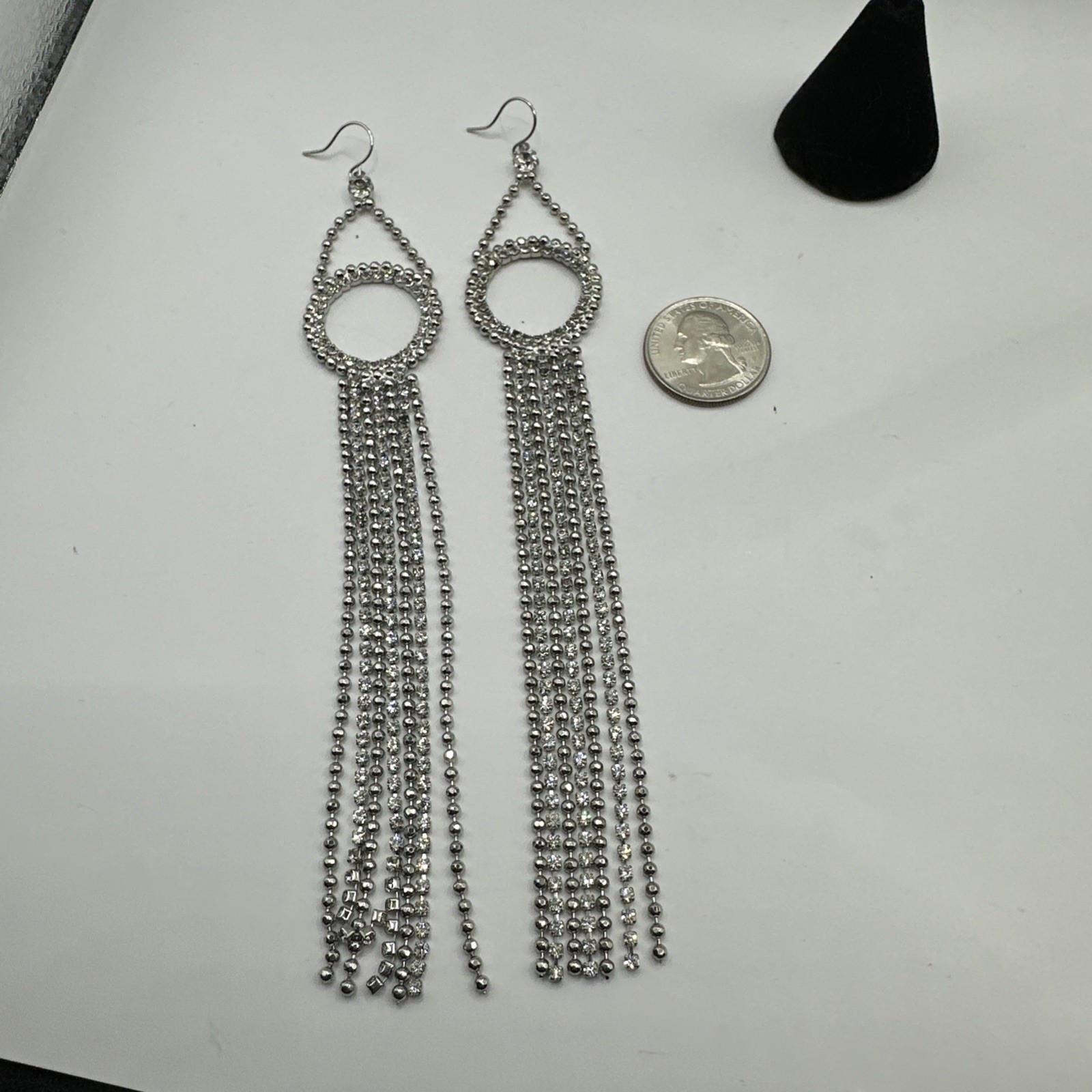 Exceptional Super Long! Rhinestone Dangle Pierced Earrings 7”