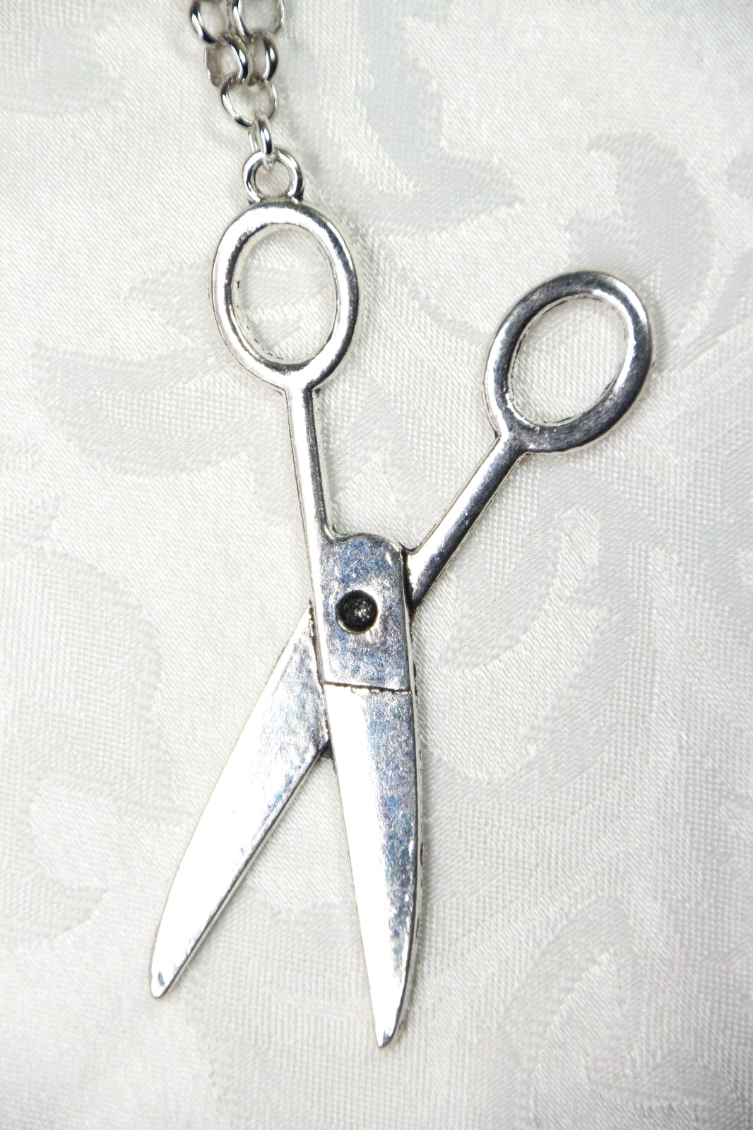 Scissors Charm Silver Pewter Pendant Stainless Steel Chain Necklace 18″