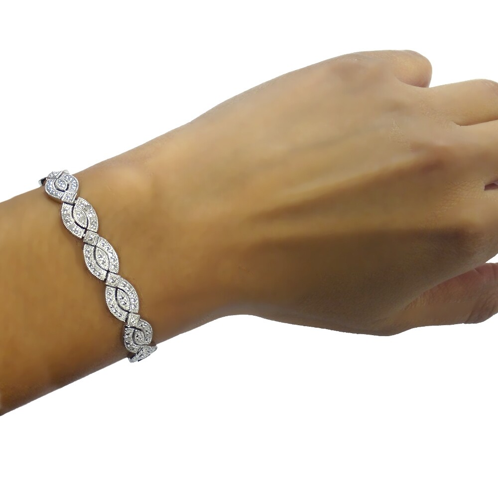 1/4ct Diamond Marquise Link Bracelet Fine Silver Plate