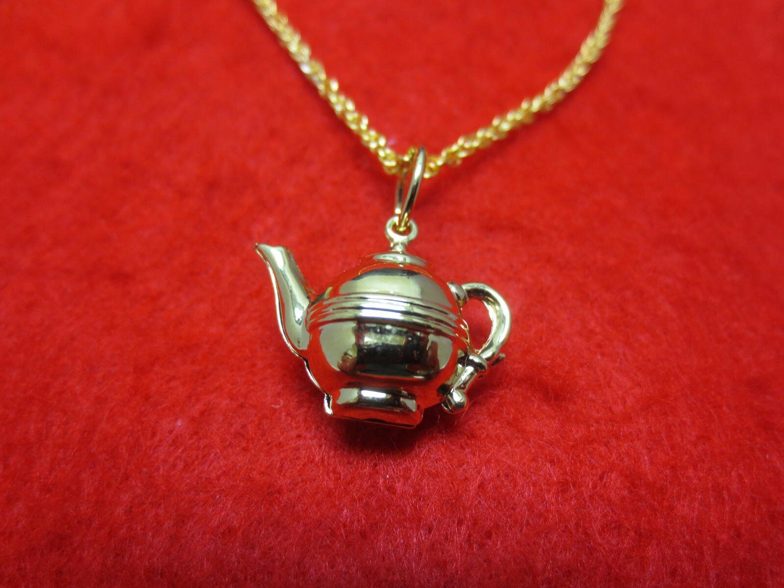 14 KT GOLD EP 3D 7/8ths INCH WIDE TEA POT 3D CHARM WITH 16″ ROPE CHAIN-A108