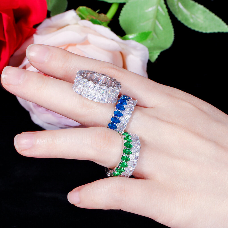 CWWZircons Luxury Green Cubic Zirconia Big Round Wedding Party Rings for Women