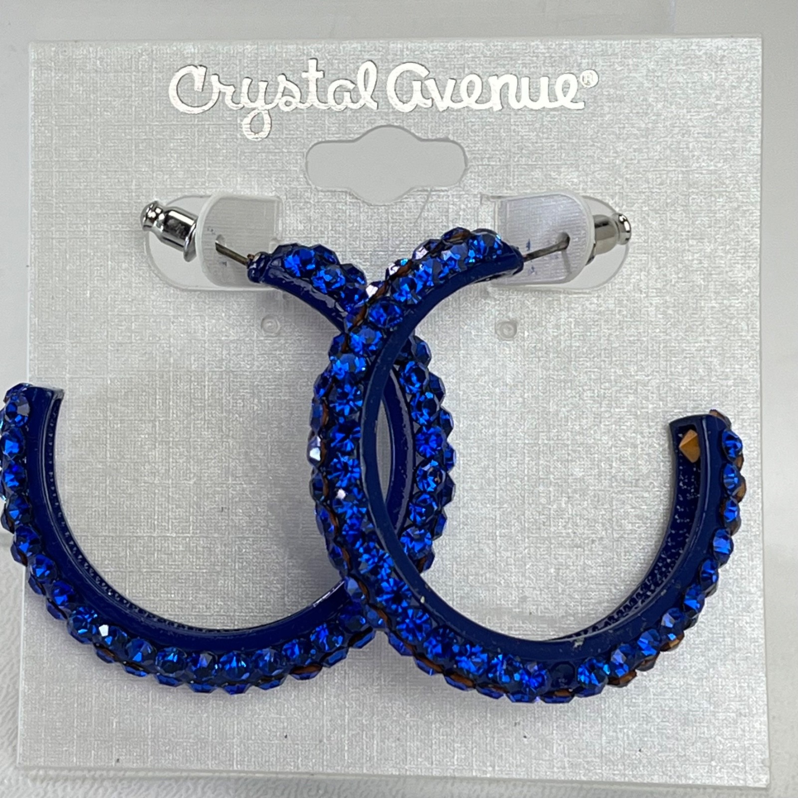 Blue Crystal Half Hoop Earrings Crystal Avenue Cobalt Pierced Lead Compliant