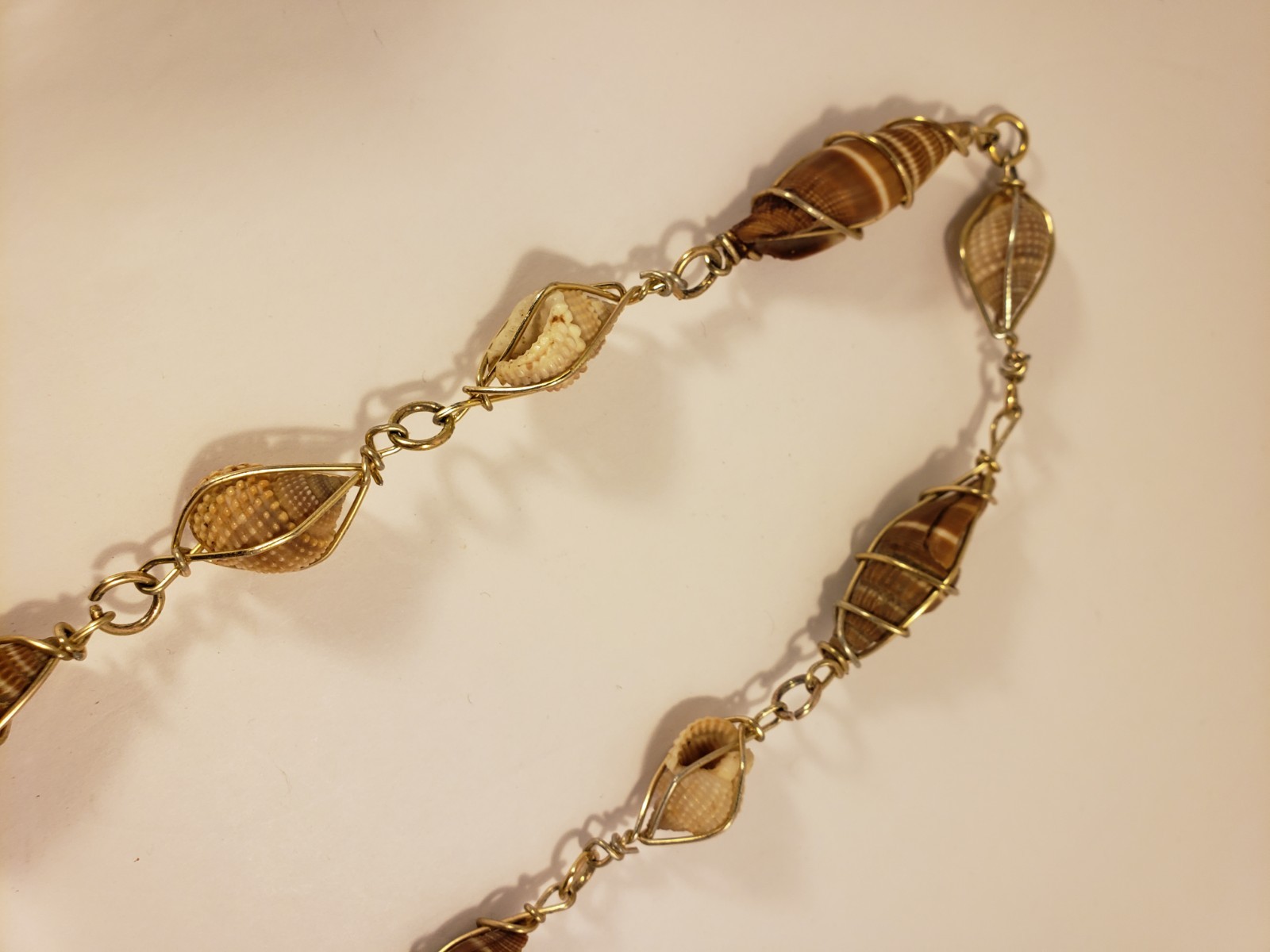Genuine Seashells Wrapped w/Silver Tone Wire 26″ Necklace 2 Shell Types Beach