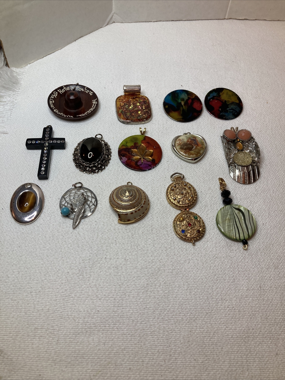 Lot of 14 Mixed Colorful Metal Plastic Costume Pendants