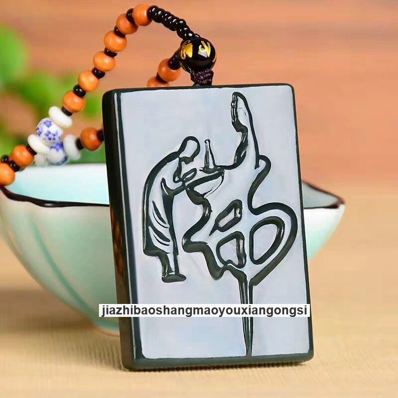 Certified Grade A Hotan Green Jasper Jade Kwan-yin GuanYin Buddha grave Pendant